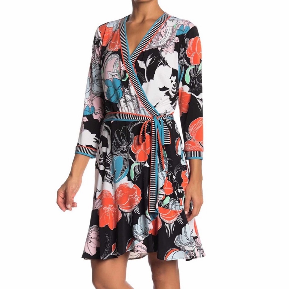 ECI | Floral Printed Faux Wrap Tie Waist Dress NWT